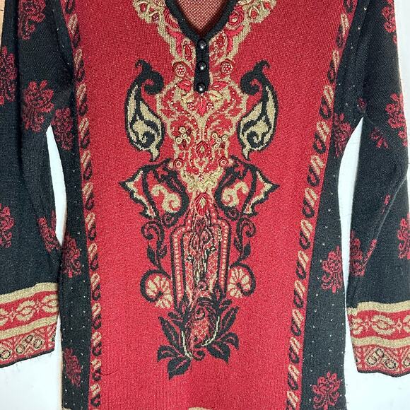 Silver Lane Red tapestry baroque sweater dress womans size Medium - Picture 3 of 12